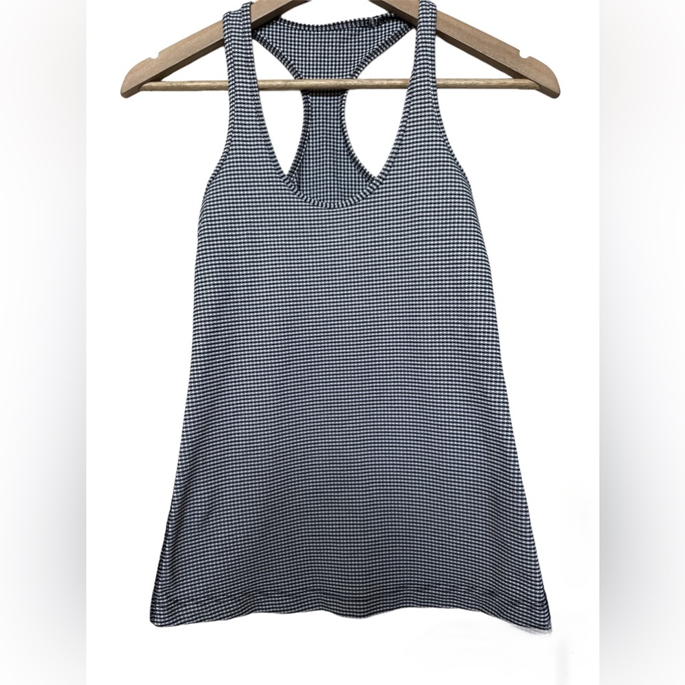 Lululemon Racerback  Blue White Gingham Print Tank Top Size 2